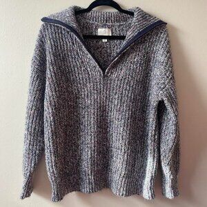 Aerie Gray Sweater with Navy Trim